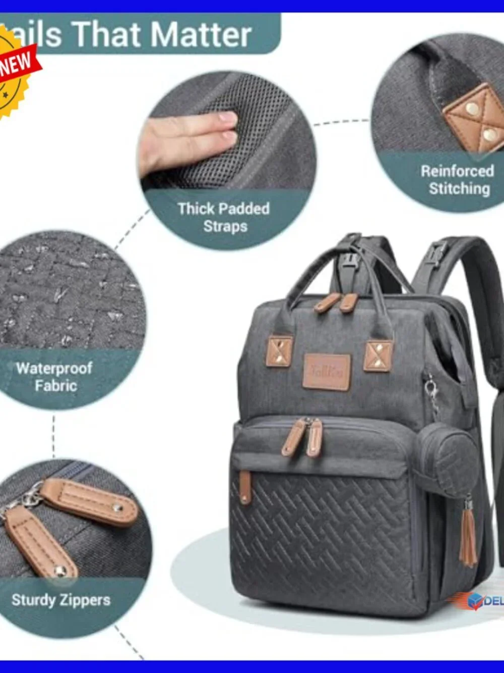 Large Capacity Diaper Backpack with Changing Station, 16 Pockets, Waterproof